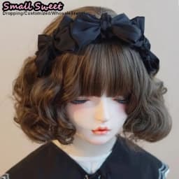 Subculture Harajuku Gothic Lolita Y2K Girl Clever Punk Satin Floral Ruffled Bow Hair Band Headband Hair Hoop Hair Accessories