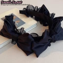 Subculture Harajuku Gothic Lolita Y2K Girl Clever Punk Satin Floral Ruffled Bow Hair Band Headband Hair Hoop Hair Accessories