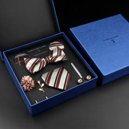 Luxury Neck Tie Set For Men Classic Brand Necktie Bowtie Hanky Cufflinks Floral Brooches Tie Clip Set Wedding Business Box Gift