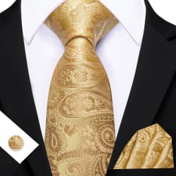 Mens Tie Yellow Golden Black Red Floral Ties Hanky Cufflinks Set Necktie Formal Wedding Dinner Party Gift