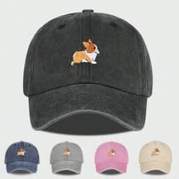 Cute corgi embroidered baseball cap for men and women outdoor travel hiking sunscreen hat leisure