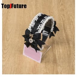 Women's Harajuku Gothic Lolita Subculture Y2K GIRL Elegant Sweet Cross Tie Strap Lace Bow Pearl Love Pendant Headband Hair Band