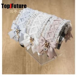Women's Harajuku Gothic Lolita Subculture Y2K GIRL Elegant Sweet Cross Tie Strap Lace Bow Pearl Love Pendant Headband Hair Band