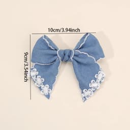 2Pcs Denim Flower Bow Hair Clips Sweet Cute Floral Embroidered Boho Bownot Hairpin For Girls Children Headwear Hair Accessories
