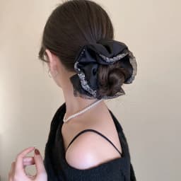 Oversized Silk Crystal Hair Scrunchies For Women Exaggerated Shiny Rhinestone Black Mesh Head Bands Fashion Hair Accessories