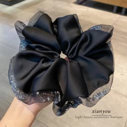 Oversized Silk Crystal Hair Scrunchies For Women Exaggerated Shiny Rhinestone Black Mesh Head Bands Fashion Hair Accessories