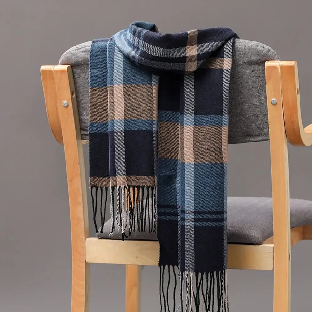 Winter Thick Warm Men's Scarf Cashmere Plaid Fringed Tassels Business Long Scarf Soft British Style Camping Hiking Scarf Shawl