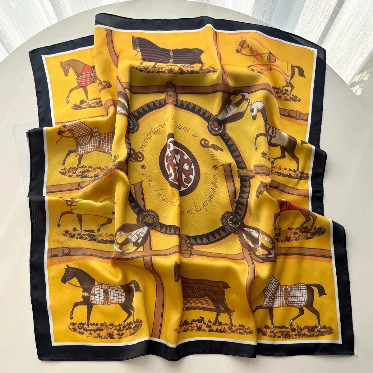 Women Square Scarf Silk Imitation Luxury Design Neckerchief Bandana Foulard Lady Shawl Scarves Wrap Head Hair Band Ties