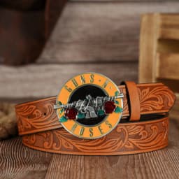 A Vintage PU Belt with Circular Thorny Rose Buckle and Phoenix Tail Pattern, Suitable for Both Men and Women