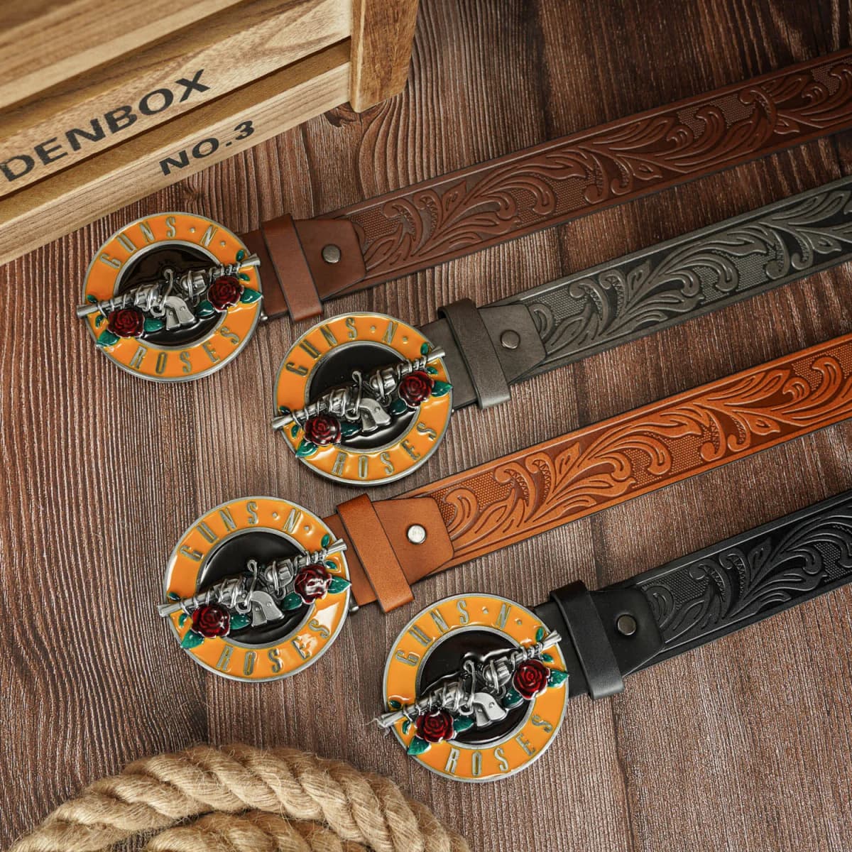 A Vintage PU Belt with Circular Thorny Rose Buckle and Phoenix Tail Pattern, Suitable for Both Men and Women