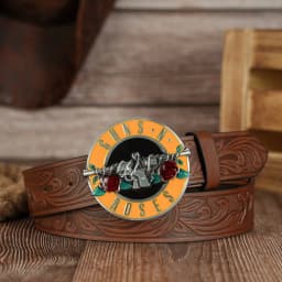 A Vintage PU Belt with Circular Thorny Rose Buckle and Phoenix Tail Pattern, Suitable for Both Men and Women