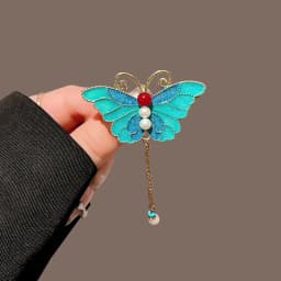 New Chinese Style Ancient Style Blue Hanfu Women Alloy Hair Clip Retro Auspicious Cloud Pearl Tassel Butterfly Duckbill Clip
