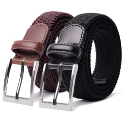 2 Pack Braided Elastic Belt Woven Stretch Belts for Men Women Casual Pants Jeans Golf Shirts