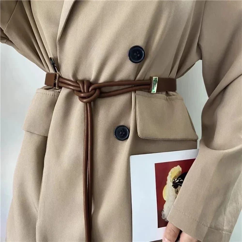 Adjustable Faux Leather Lace-up Belt Women's Waist Belt Wear-resistant Women Belt for Sweater Dress Coat Narrow for Decoration