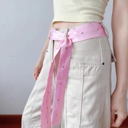 Women's Retro Wine Red Striped Necktie Hand-tied Scarf Neck Accessory Paired Stylish Distinctive Jeans Belt Layering Accessory