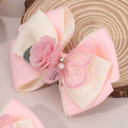 2Pcs Floral Bow Hair Clips 3D Flower Butterfly Hairpins Elegant Ribbon Bownot Barrette For Girls Children Headwear Accesories