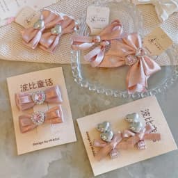 Kawaii Hair Set Children Ribbon Bow Decor 2 Pcs Champagne Pink Korean for School Stylish Gift