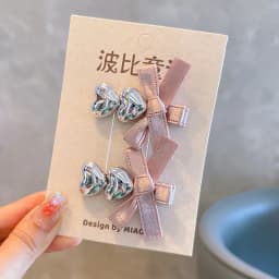 Kawaii Hair Set Children Ribbon Bow Decor 2 Pcs Champagne Pink Korean for School Stylish Gift