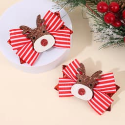 2Pcs Christmas Reindeer Bow Hair Clips Sweet Cute Stripe Bownot Hairpins For Girls Children Xmas Headwear Hair Accessories Gift