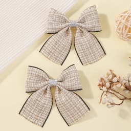 2Pcs/set Houndstooth Bowknot Hairclip for Girls Handmade Nylon Hairgripes Simple Temperament Pearl Hair Accessories Wholesale