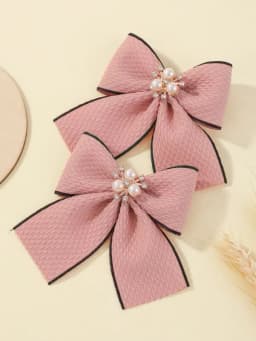 2Pcs/set Houndstooth Bowknot Hairclip for Girls Handmade Nylon Hairgripes Simple Temperament Pearl Hair Accessories Wholesale
