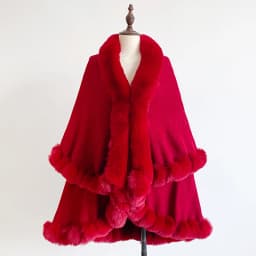 New Winter Thicken Mink Wool Full Trims Faux Fur Cape - Women's Hooded Loose Fleece Cloak Coat Party Dress Wraps Warm