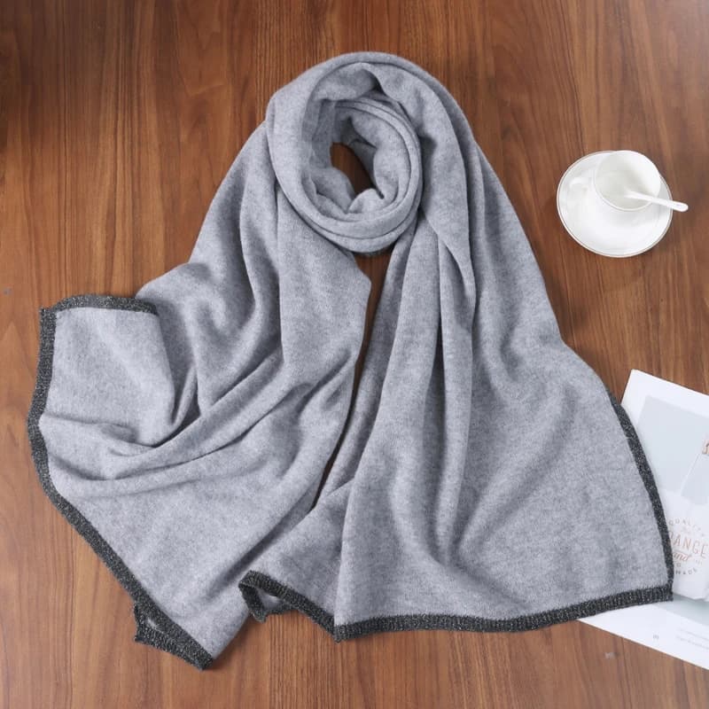 100% Cashmere Knitted Scarf Soft Warm Contrast Trim Fashion Accessory Winter Wrap Versatile Stylish Daily Wear Elegant Gift