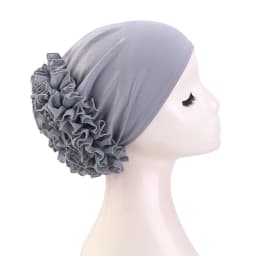 Women's breathable elastic chiffon hat with large flowers Solid color thin bottom cap Islamic Head Wrap African Bandana Head