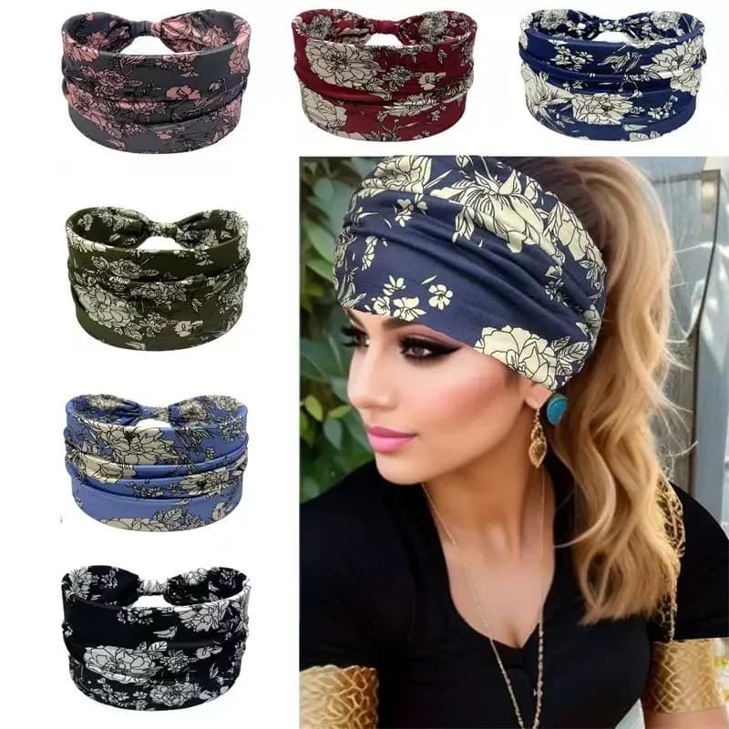 Women Headbands Wide Hair Wrap Turban African Floral Twist Headband for Women Large Sport Workout Stretch Non-slip Big Hairbands