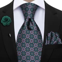 Luxury Soft Silk Mens Ties Floral Brown Green Red Ties Paisley NeckTie Pocket Square Brooch Set Men's Wedding Party Tie