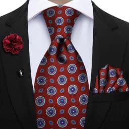 Luxury Soft Silk Mens Ties Floral Brown Green Red Ties Paisley NeckTie Pocket Square Brooch Set Men's Wedding Party Tie