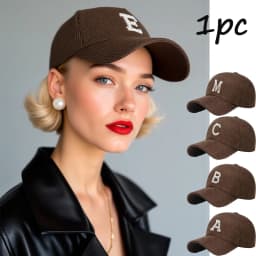 1 PC Letter A-Z Japanese Style Corduroy Baseball Cap - Unisex Fall Winter Hat with Sun UV Protection