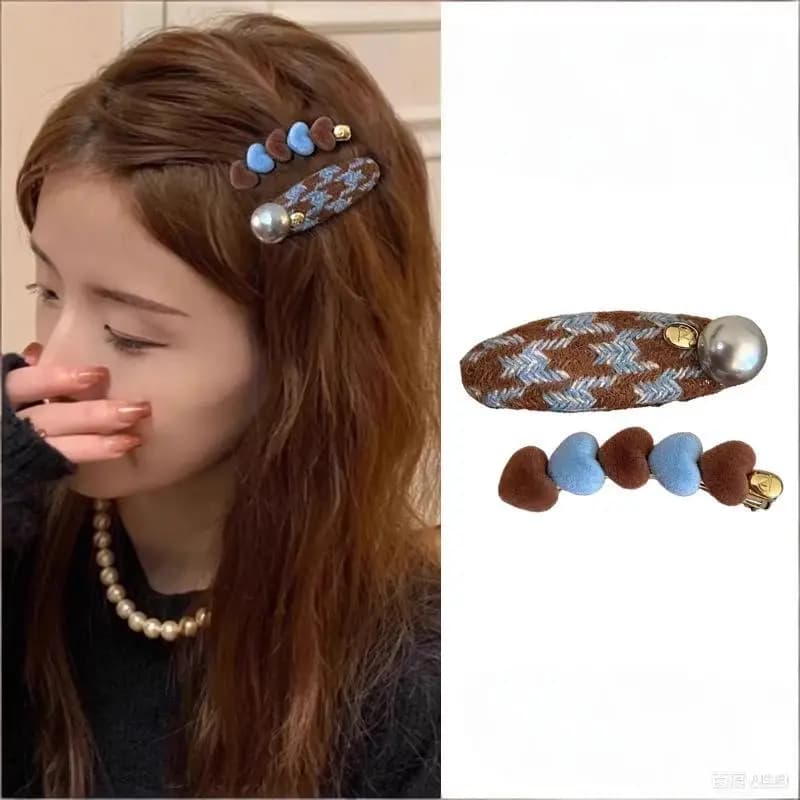 2pcs/set Two Colors Heart Oval Hair Clip For Women Girls Sweet Hair Ornament Side Hairpin Barrette Fashion Hair Accessories