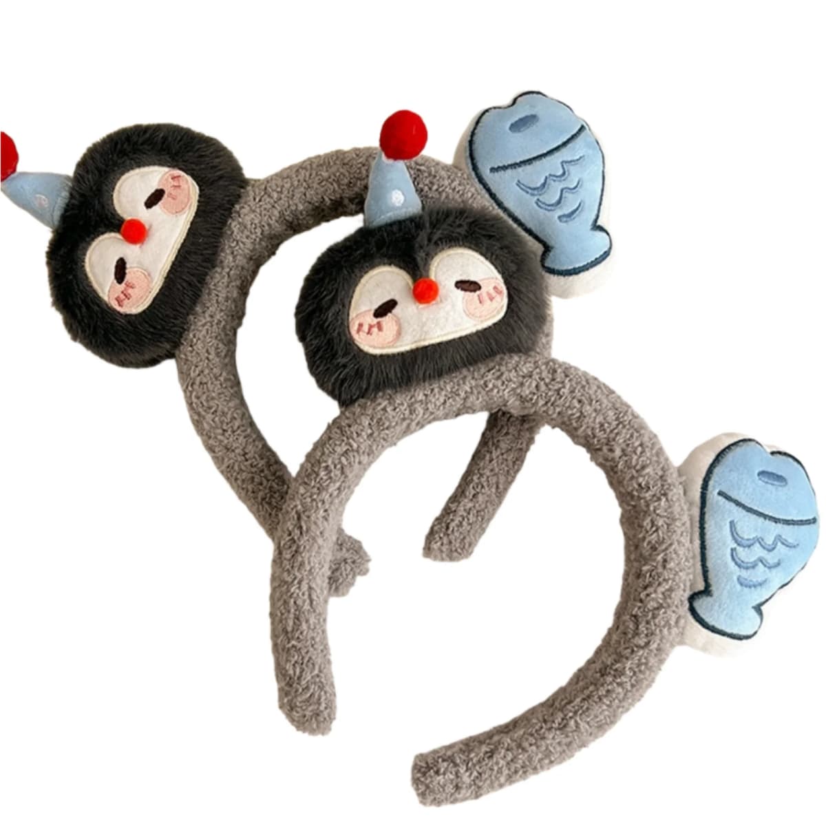 1PC Cute Plush Headbands-Penguin&Fish Design, Soft Headwear for Women, Ideal for Daily, Party, Cosplay, Kawaii Hair Accessories