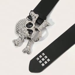 Gothic Skull Rhinestone Buckle Belt - Stylish Subculture Punk Rivet Hip-Hop Rock Y2K Belts Accessory Casual Daily ,For Men Women