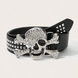 Gothic Skull Rhinestone Buckle Belt - Stylish Subculture Punk Rivet Hip-Hop Rock Y2K Belts Accessory Casual Daily ,For Men Women