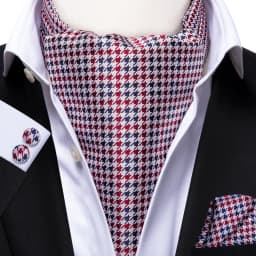 Men's Ascots Fashion Luxury Solid Plaid Check Dot Cravat Set with Cufflinks and Handkerchiefs for Daily Casual Outing