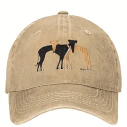 1pc Rerto Washed Baseball Cap with Printed Greyhound Dog,Streetwear Trucker Hat Summer Female Male Outdoor Sport Baseball Caps