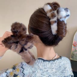 Warm Leopard Print Plush Acrylic Hair Claw Clips for Women Winter Vvintage Daily Party Updo Ponytail Holder Accessories M