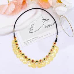New Trendy Ethnic Style Rhinestone Forehead Chain Vintage Coin Tassel Headband Punk Style Gold Alloy Hair Accessory