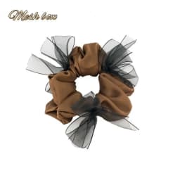 1PCS Diamond Bow Large Intestine Hair Band, Satin Bow Scrunchies Ball Head Rope Fluffy Rubber Band Hair Accessories
