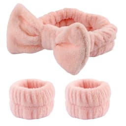 Waterproof Headband and Wristband Set for Face Washing Prevent Water Stains Soft Adjustable Bow Hairband for Skincare Makeup