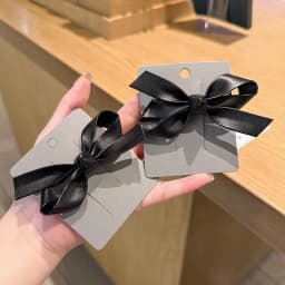 Women's Black Hair Clip French Temperament PU Leather Bow Duckbill Clip Sweet Hair Accessories