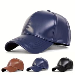 Unisex Solid Color PU Leather Baseball Caps Adjustable Casual Hats Spring and Autumn Outdoor Sunscreen Hat