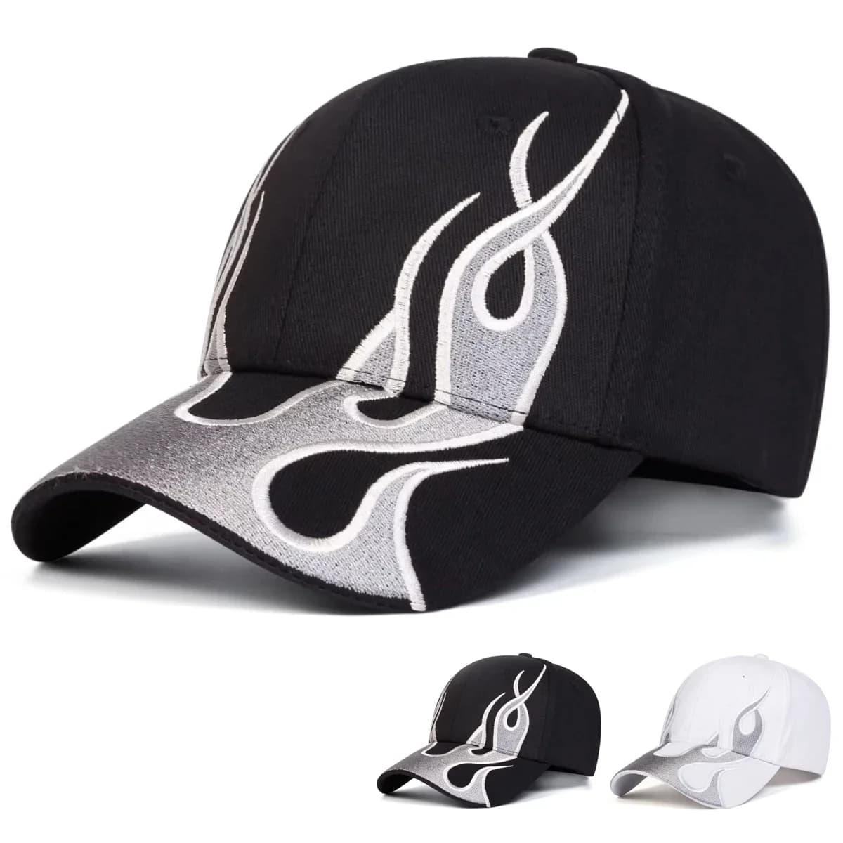 Unisex Flame Embroidery Baseball Caps Outdoor Adjustable Spring and Autumn Casual Sunscreen Hat