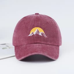 Vintage Mountain Sunrise Embroidered Washed Baseball Cap Adjustable Unisex Camping Travel Casual Hat