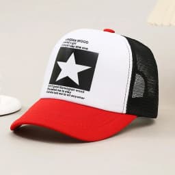 Unisex Summer Mesh Baseball Cap, Fashion Star Printed Adjustable Baseball Hat Snap Back Trucker Hat Ponytail Cap Outdoor Sports
