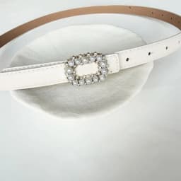 Rhinestone Pearl Decorated Women's Waist Belt Black White Single Circle Pin Buckle Waistband Thin Slimming Dress Belt