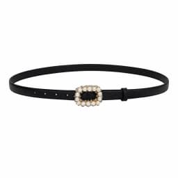 Rhinestone Pearl Decorated Women's Waist Belt Black White Single Circle Pin Buckle Waistband Thin Slimming Dress Belt