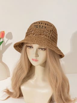 Women's Fashionable Bohemian Beach Resort Inverted Triangle Letter Embroidery Handmade Crocheted Straw Hat
